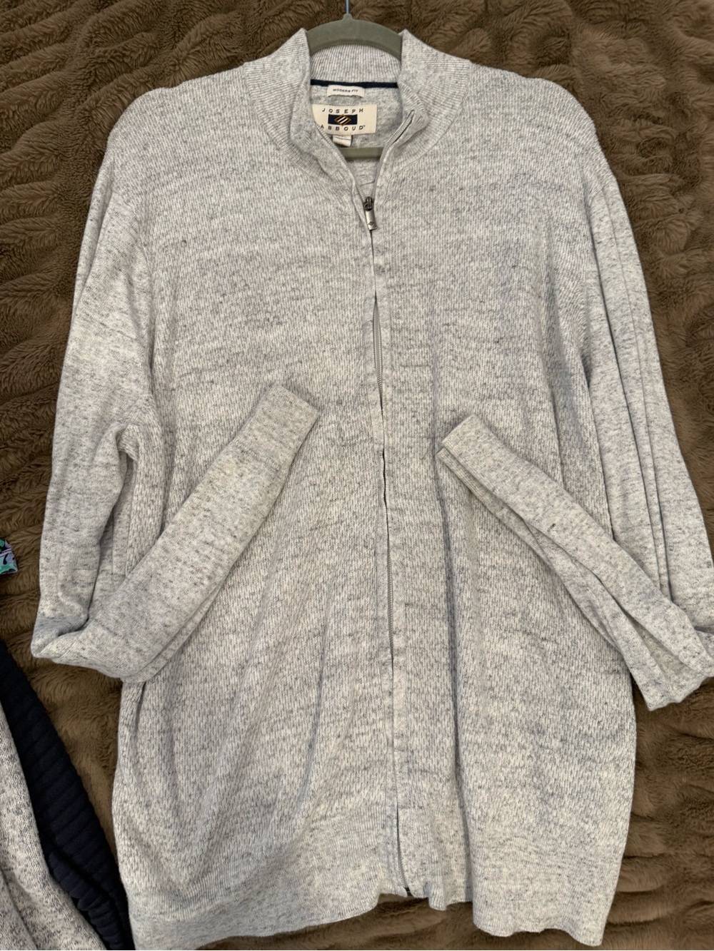 Joseph Abboud Light Gray Full-Zip Knit Cardigan